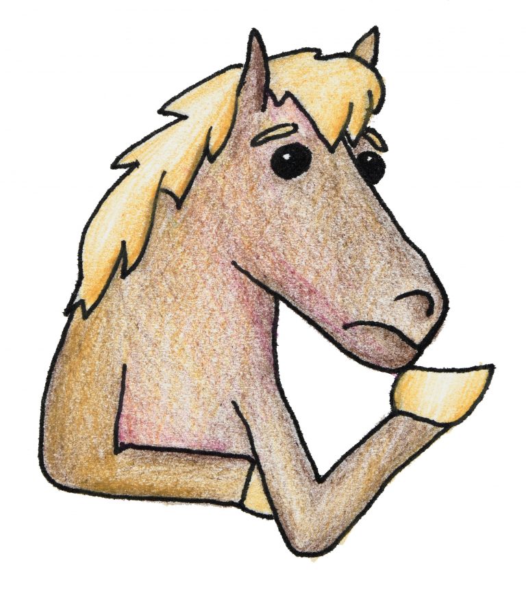 A color drawing of a horse thinking about something